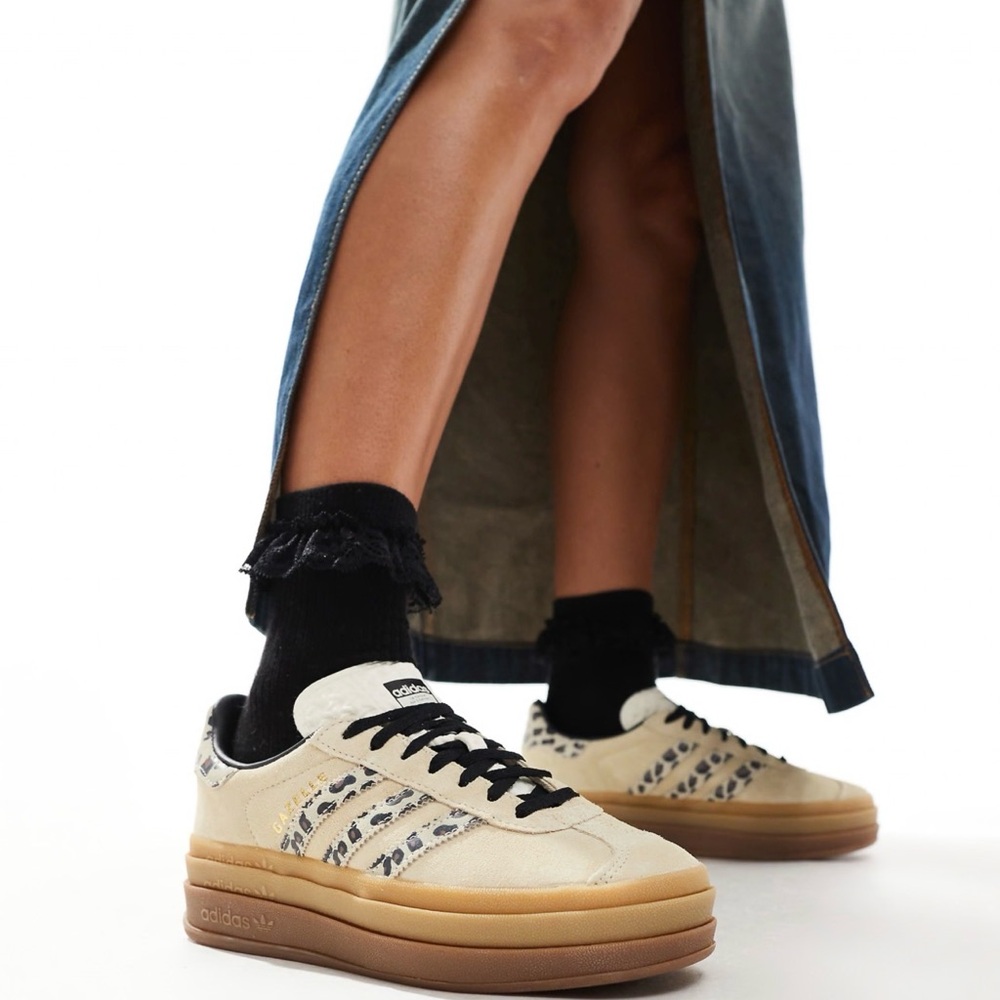 adidas Originals Gazelle Bold sneakers in cream and leopard stripes women size 9